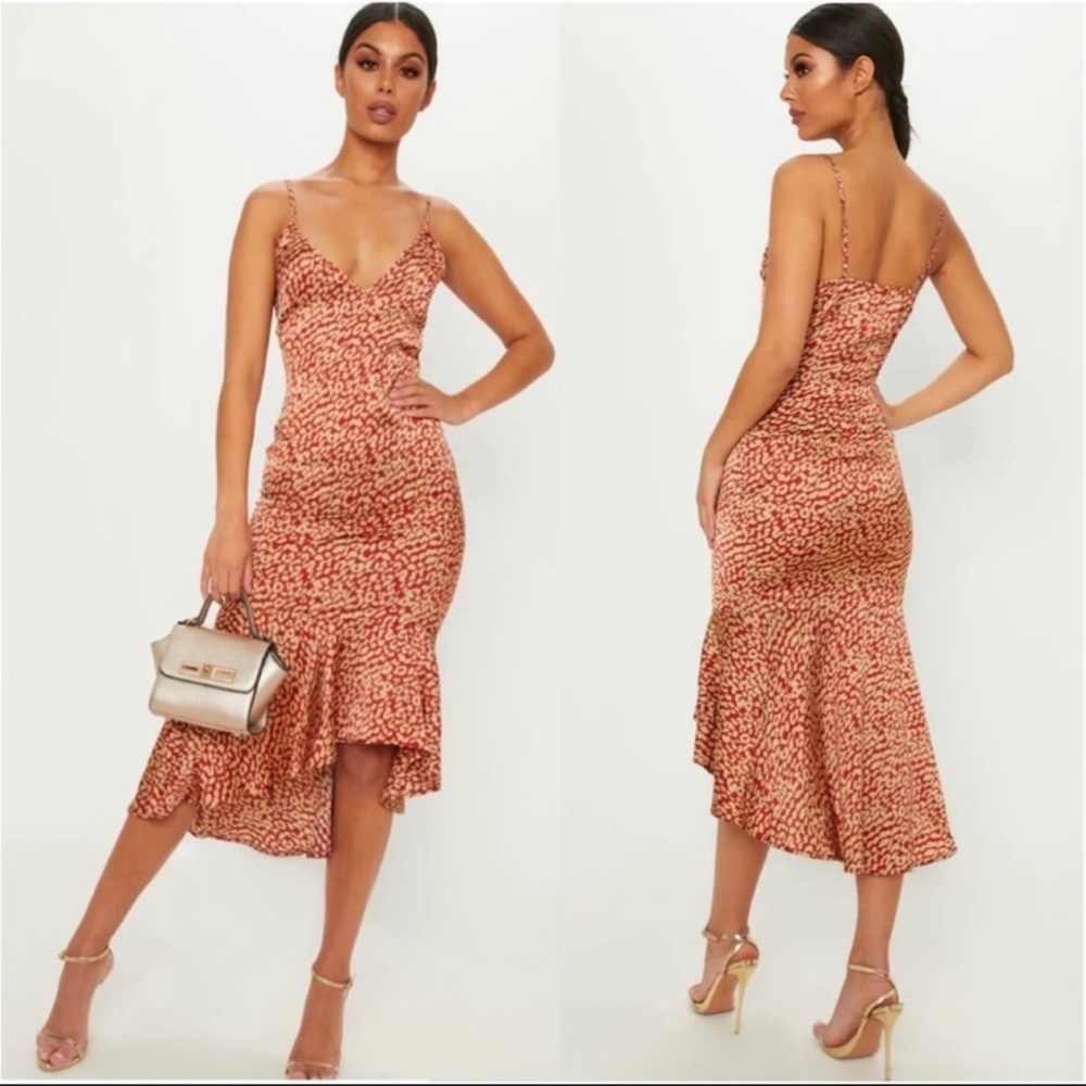 Pretty little thing Red Leopard Print Frill Hem Midi Dress